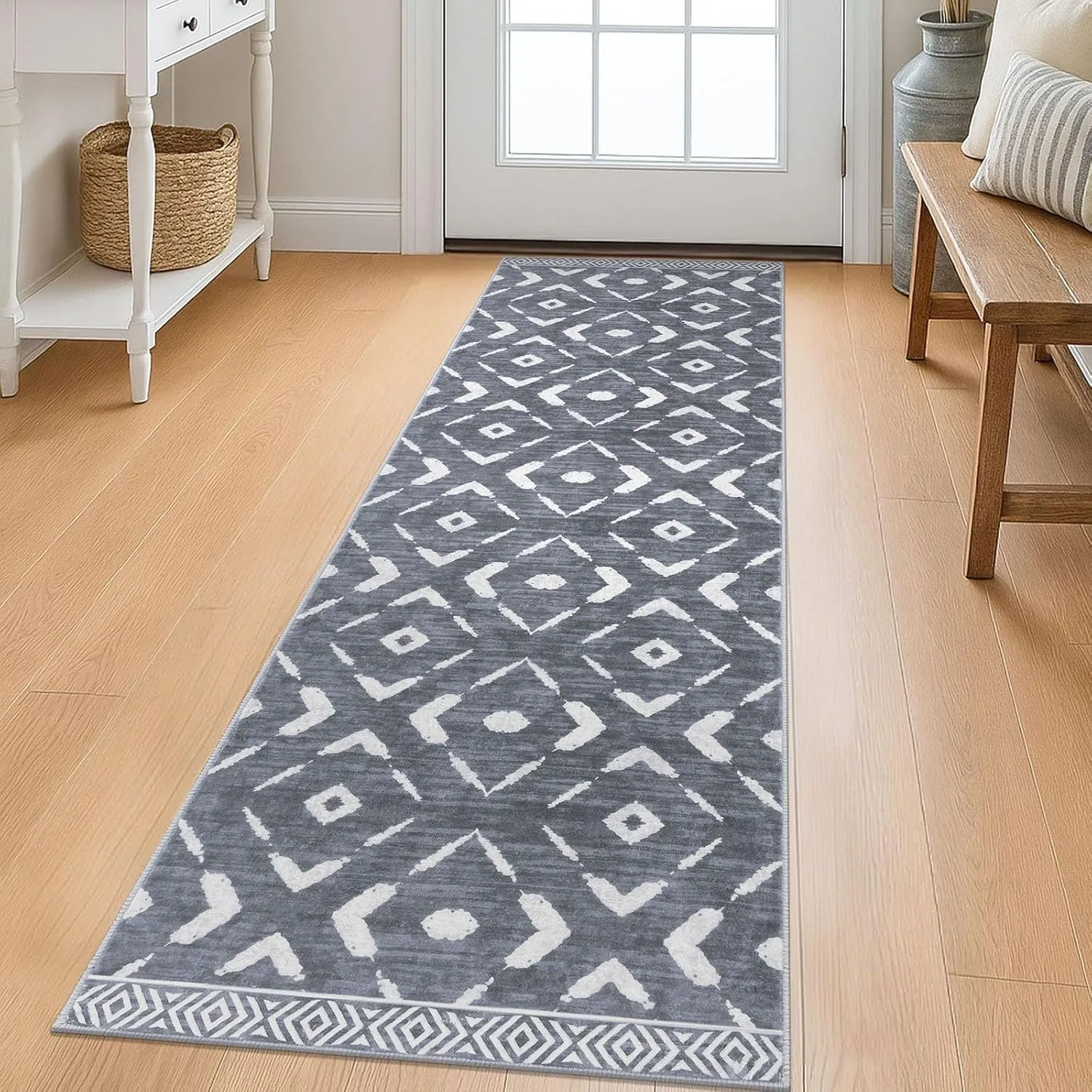 KILOCOCO Kitchen Runner Rug 2x6 Washable Runner Rug Soft Hallway Runners Non Slip Printed Distressed Laundry Room Rugs, Low-Pile Runners for Entryway Bedroom Living Room, Dark Grey