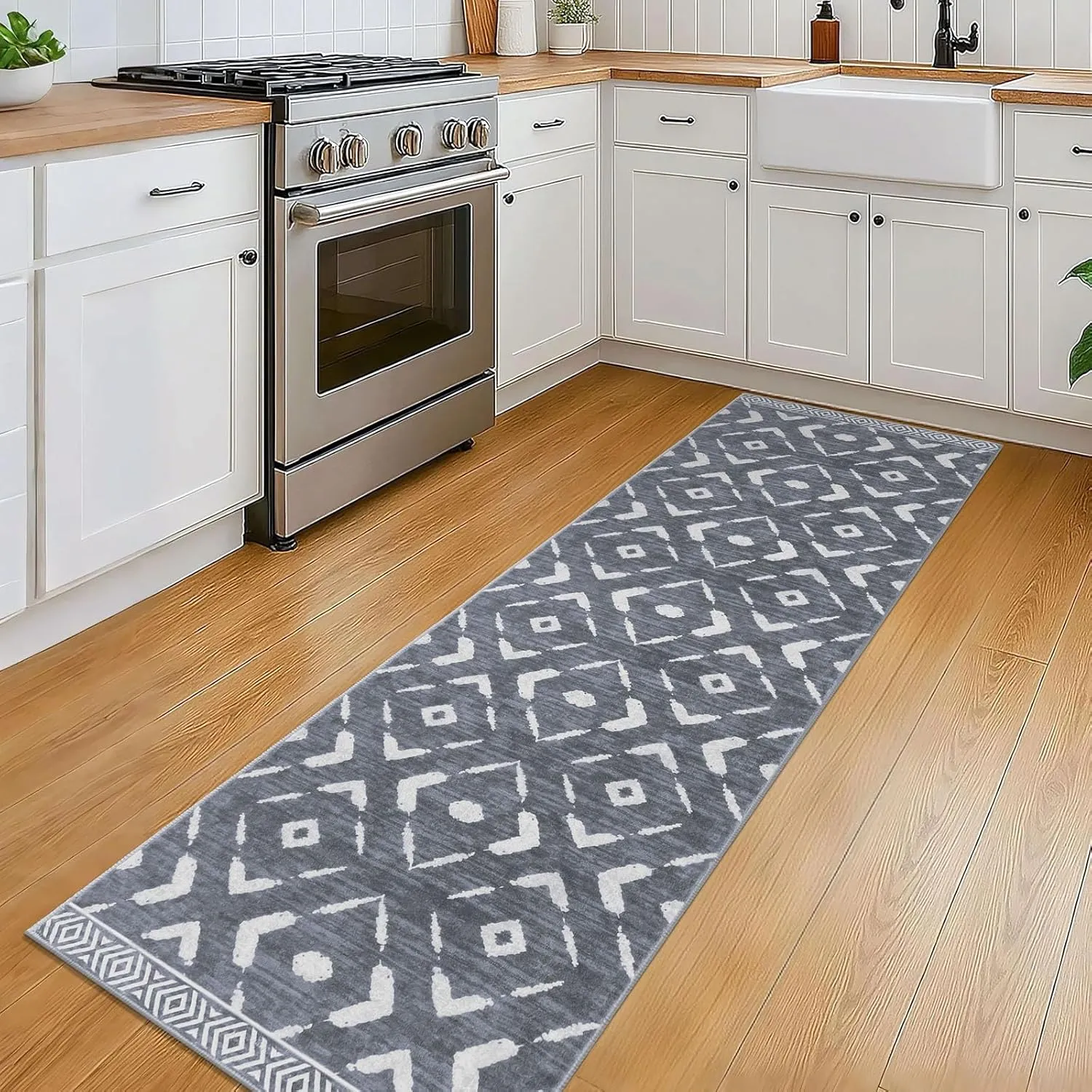 KILOCOCO Kitchen Runner Rug 2x6 Washable Runner Rug Soft Hallway Runners Non Slip Printed Distressed Laundry Room Rugs, Low-Pile Runners for Entryway Bedroom Living Room, Dark Grey