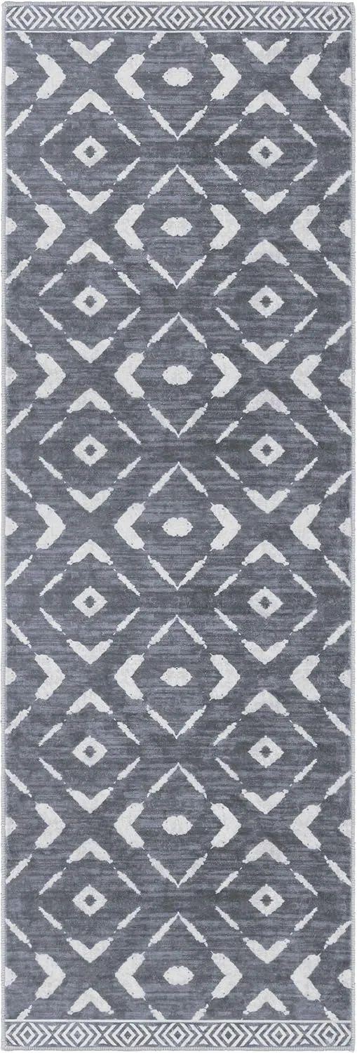 KILOCOCO Kitchen Runner Rug 2x6 Washable Runner Rug Soft Hallway Runners Non Slip Printed Distressed Laundry Room Rugs, Low-Pile Runners for Entryway Bedroom Living Room, Dark Grey