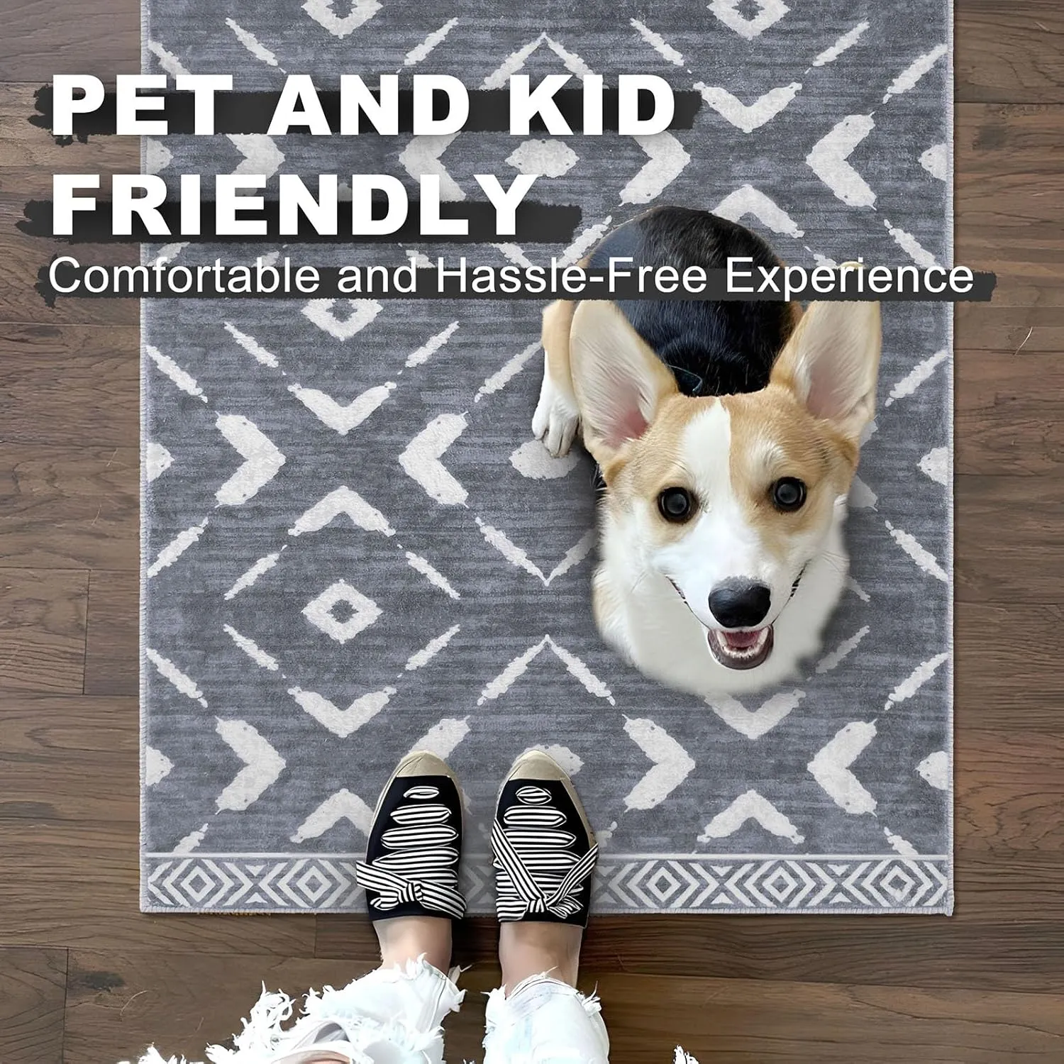 KILOCOCO Kitchen Runner Rug 2x6 Washable Runner Rug Soft Hallway Runners Non Slip Printed Distressed Laundry Room Rugs, Low-Pile Runners for Entryway Bedroom Living Room, Dark Grey