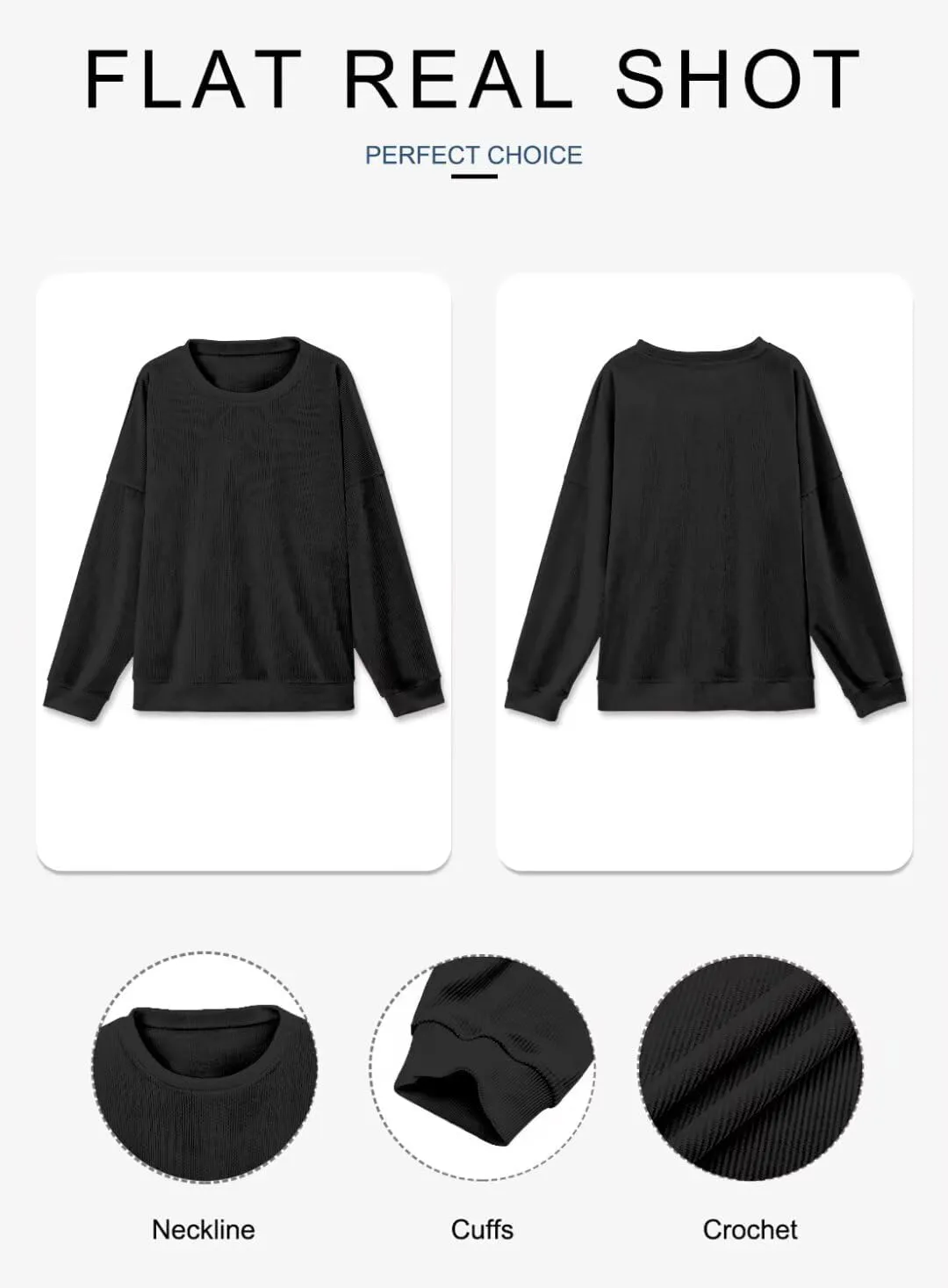 KISSMODA Women's Casual Long Sleeve Sweatshirt Color Block/Solid Crewneck Corduroy Pullover Cute Tops