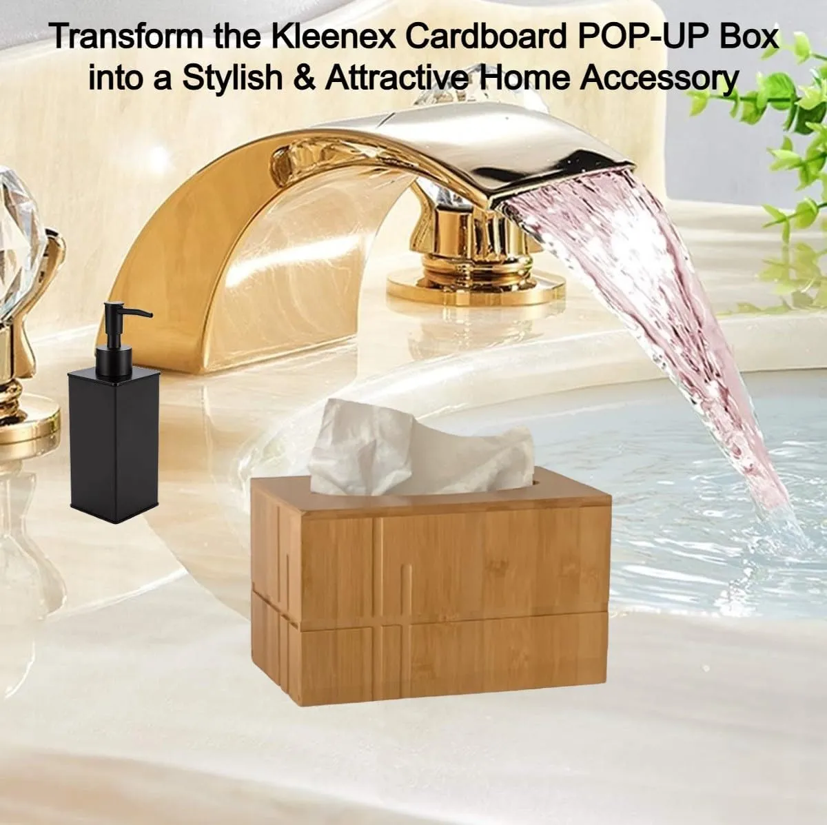 Kleenex Hand Towels (11268, 01701) POP-UP Box Cover - Natural Bamboo Wood - Chic Midcentury Design for Home or Office