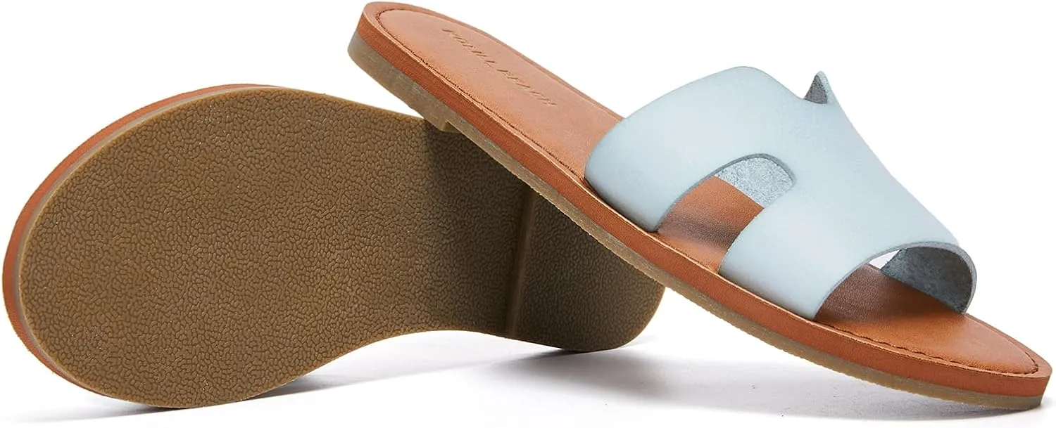KOLILI Womens Flat Slide Sandals, Summer Fashion Sandals, H Band Sandals Dressy