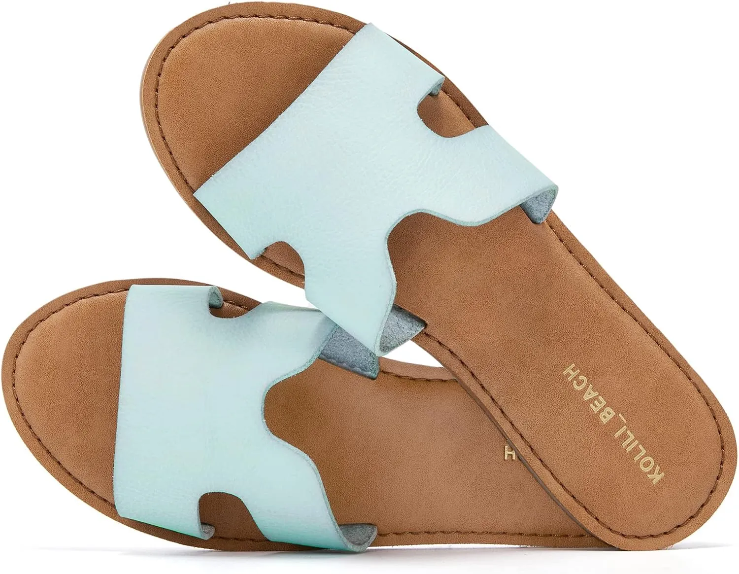 KOLILI Womens Flat Slide Sandals, Summer Fashion Sandals, H Band Sandals Dressy