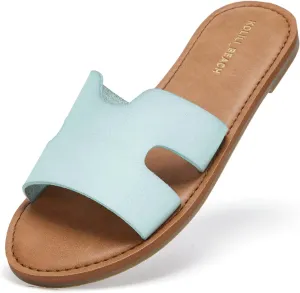 KOLILI Womens Flat Slide Sandals, Summer Fashion Sandals, H Band Sandals Dressy