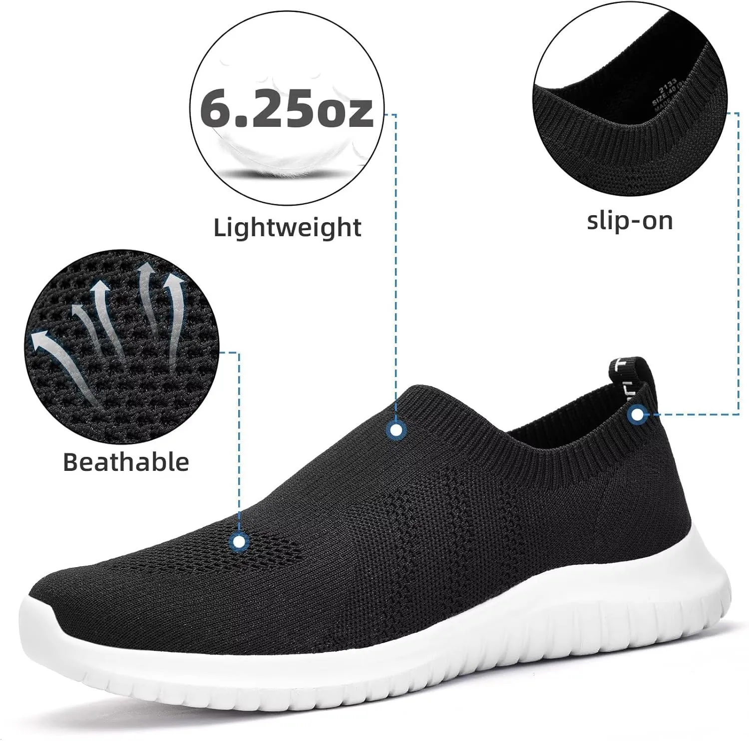 konhill Men's Athletic Walking Shoes - Lightweight Casual Knit Slip on Sneakers