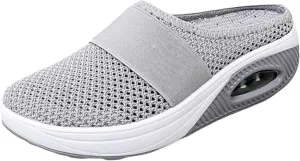 Kubbon Women Mules Shoes Slip On Orthopedic Diabetic Walking Shoes Breathable Wedge Platform Slippers with Arch Support Close Toe Mesh Slides Sneakers