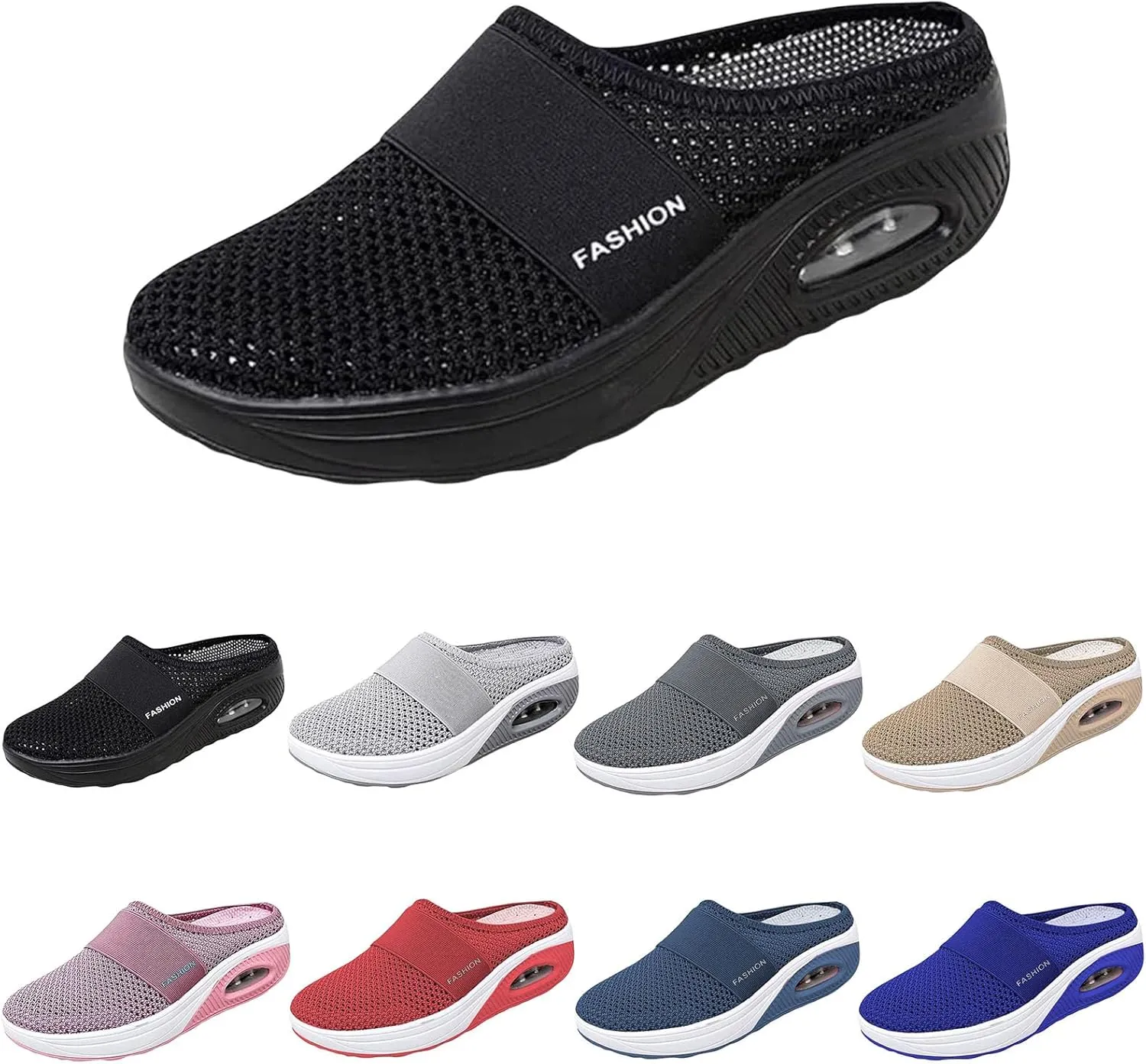 Kubbon Women Mules Shoes Slip On Orthopedic Diabetic Walking Shoes Breathable Wedge Platform Slippers with Arch Support Close Toe Mesh Slides Sneakers
