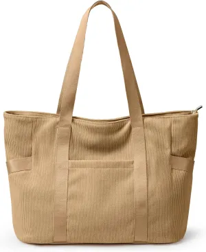 Large Corduroy Tote Bag Women Zipper 24L Anti Splash Casual Shoulder Hobo Handbag Everyday for Stanley Cup Holder