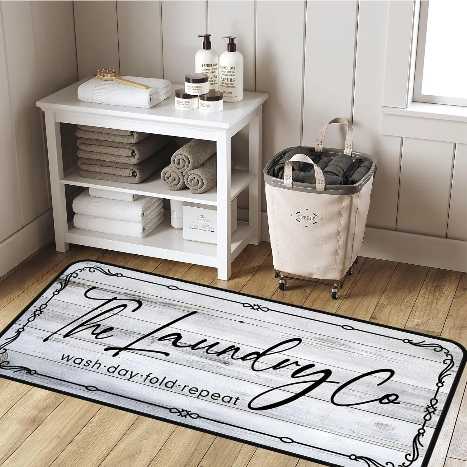 Laundry Room Rug Runner, 20"x59" Non Slip Laundry Rug Kitchen mat Machine Washable Text Design mats Waterproof Mudroom Floor Carpet Runner Stylish Versatile Farmhouse Rugs Decor