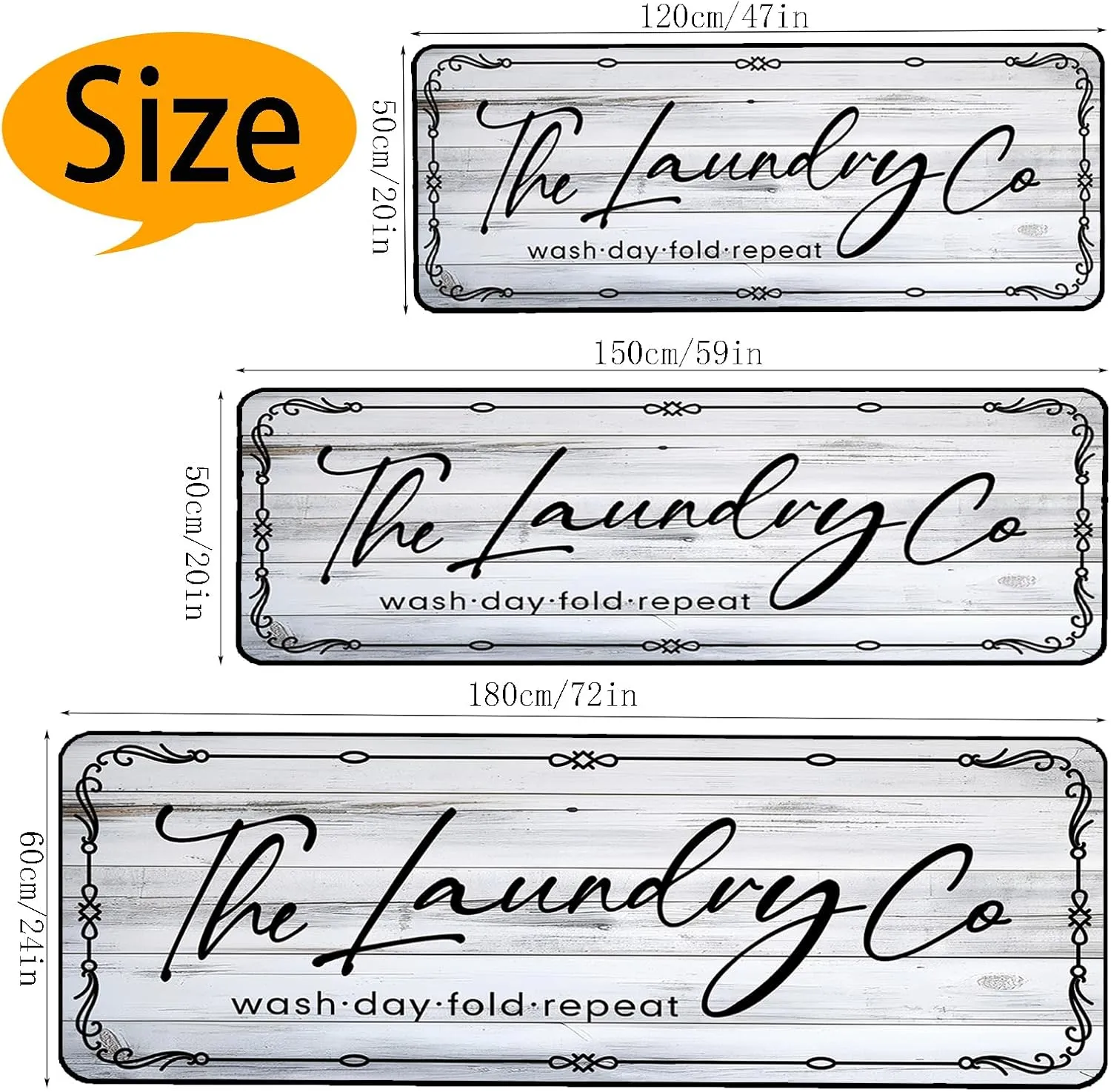 Laundry Room Rug Runner, 20"x59" Non Slip Laundry Rug Kitchen mat Machine Washable Text Design mats Waterproof Mudroom Floor Carpet Runner Stylish Versatile Farmhouse Rugs Decor