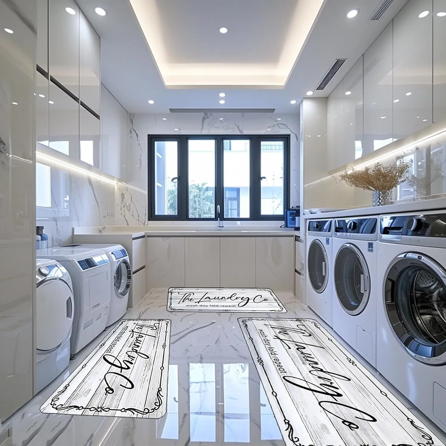 Laundry Room Rug Runner, 20"x59" Non Slip Laundry Rug Kitchen mat Machine Washable Text Design mats Waterproof Mudroom Floor Carpet Runner Stylish Versatile Farmhouse Rugs Decor