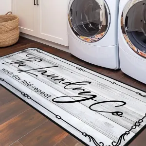 Laundry Room Rug Runner, 20"x59" Non Slip Laundry Rug Kitchen mat Machine Washable Text Design mats Waterproof Mudroom Floor Carpet Runner Stylish Versatile Farmhouse Rugs Decor