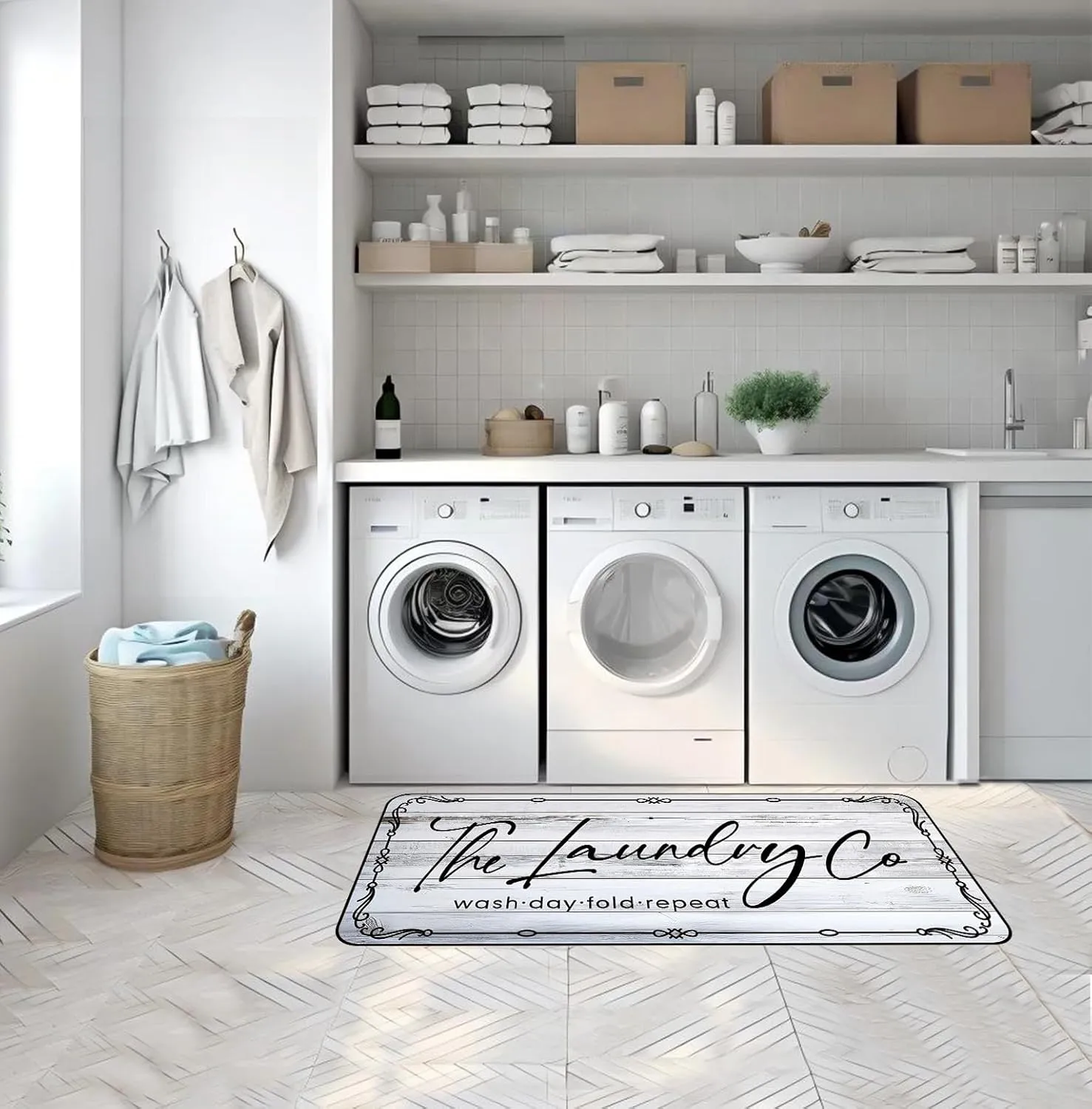Laundry Room Rug Runner, 20"x59" Non Slip Laundry Rug Kitchen mat Machine Washable Text Design mats Waterproof Mudroom Floor Carpet Runner Stylish Versatile Farmhouse Rugs Decor