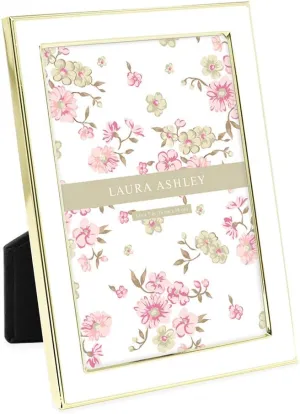 Laura Ashley 5x7 White Enamel Picture Frame, Gold Metal Edge with Easel, for Countertop, Counterspace, Tabletop Display, Bookshelf, Desk, Wall Décor, Photo Gallery