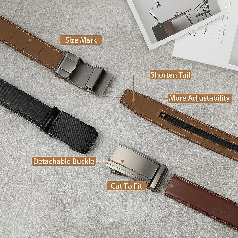 Lavemi Men's Real Leather Ratchet Dress Casual Belt, Cut to Exact Fit,Elegant Gift Box