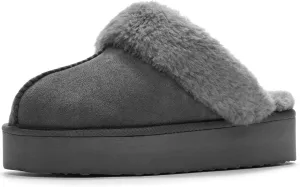LBF Fuzzy Platform Slippers for Women Super Soft Fur Slippers Cozy Warm Slip On Slippers Indoor and Outdoor