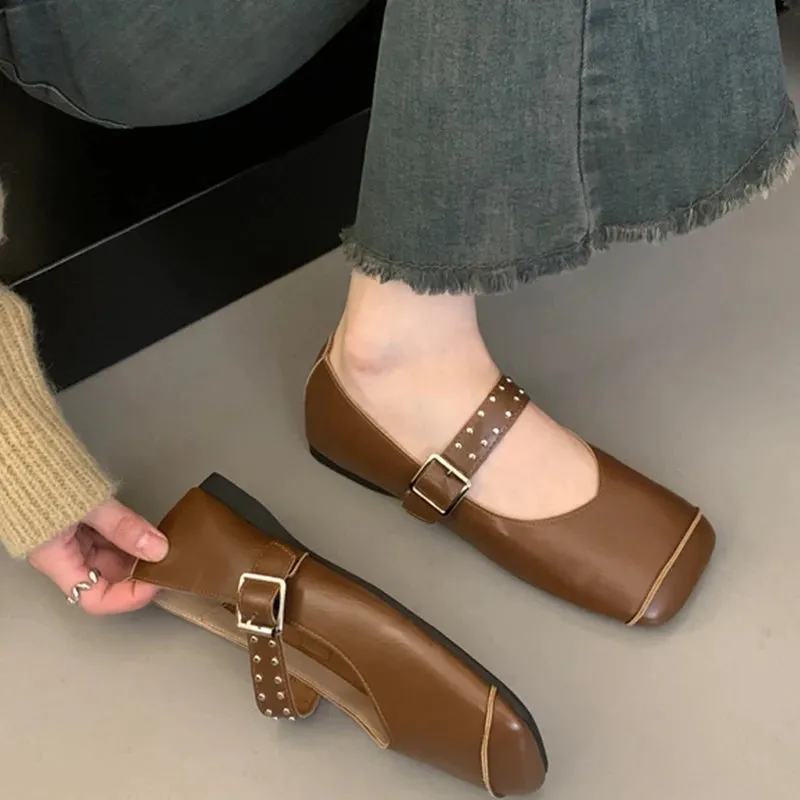 LBSFY  -  Ballet Dance Flats Women Loafer Shoes Square Toe Dress Shallow Soft Shoes 2024 Fashion Cozy Designer Spring Casual Femme Shoes
