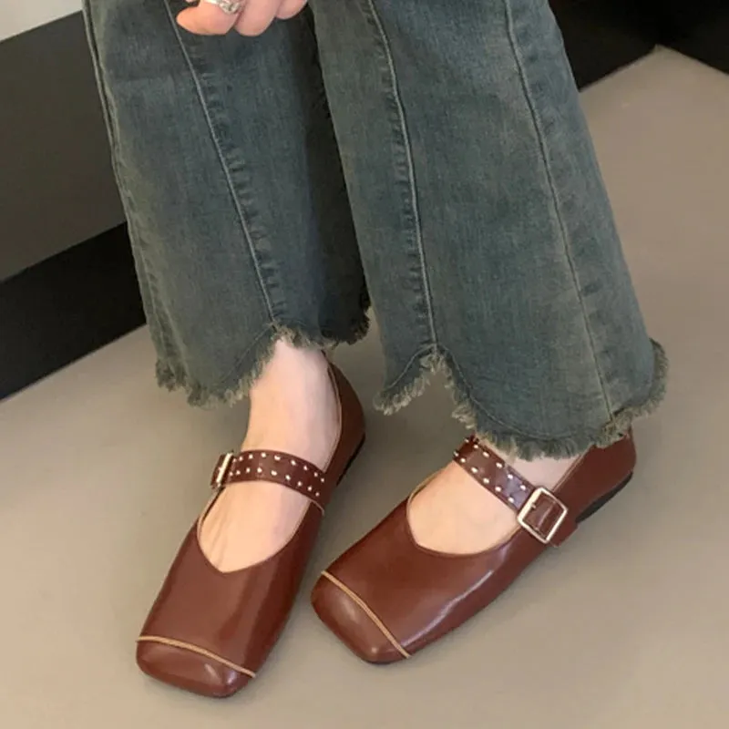 LBSFY  -  Ballet Dance Flats Women Loafer Shoes Square Toe Dress Shallow Soft Shoes 2024 Fashion Cozy Designer Spring Casual Femme Shoes