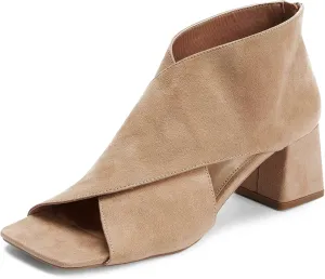 LEHOOR Women Chunky Heel Open Toe Booties Suede Side Cut-Out Ankle Boots Square Peep Toe 2 Inch Block Mid Heels Dress Heeled Sandal Booties Back Zipper Summer Casual Size 4-11 M US