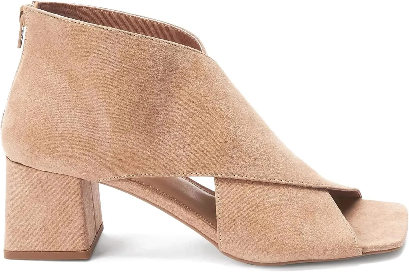 LEHOOR Women Chunky Heel Open Toe Booties Suede Side Cut-Out Ankle Boots Square Peep Toe 2 Inch Block Mid Heels Dress Heeled Sandal Booties Back Zipper Summer Casual Size 4-11 M US