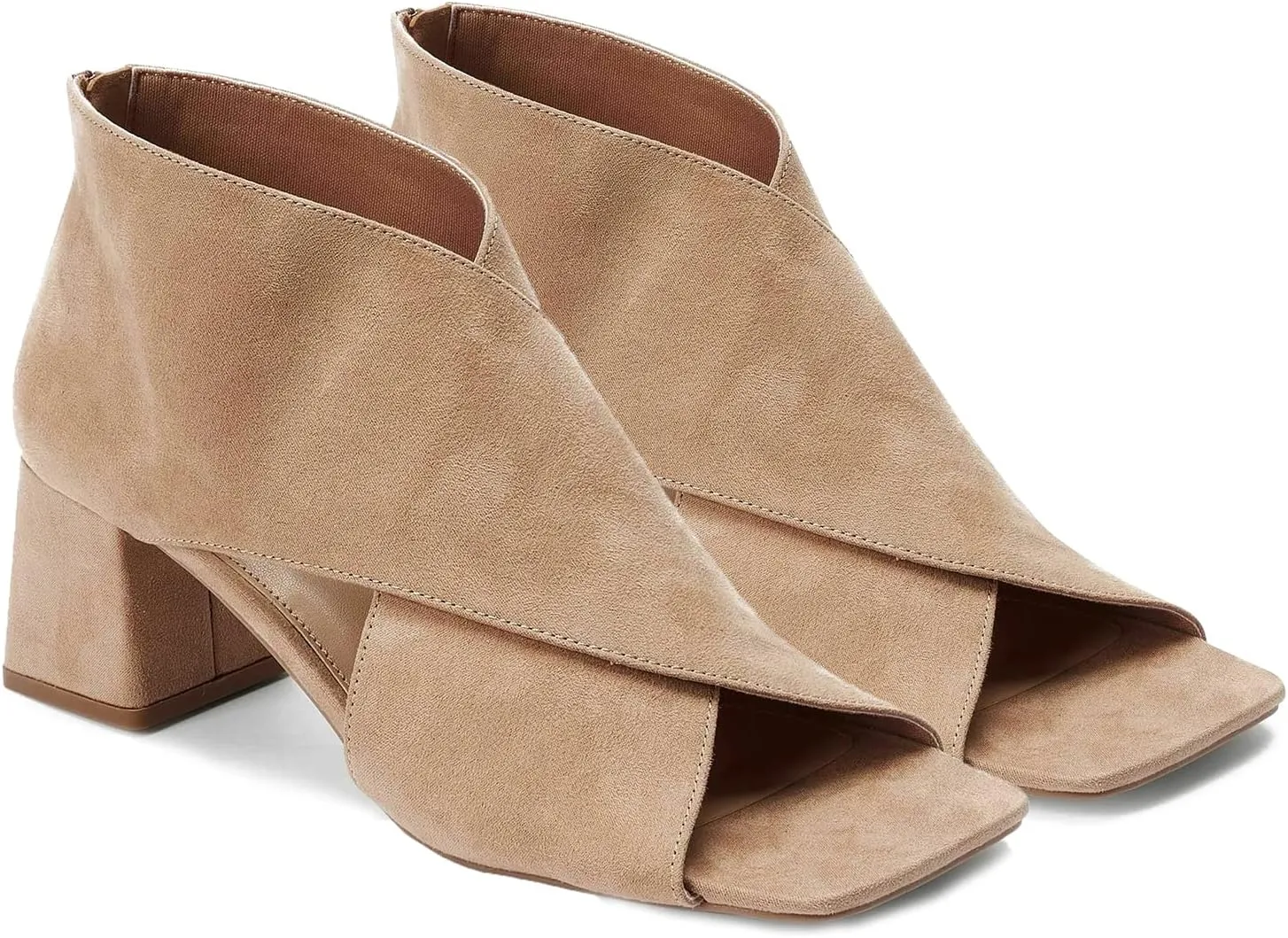 LEHOOR Women Chunky Heel Open Toe Booties Suede Side Cut-Out Ankle Boots Square Peep Toe 2 Inch Block Mid Heels Dress Heeled Sandal Booties Back Zipper Summer Casual Size 4-11 M US