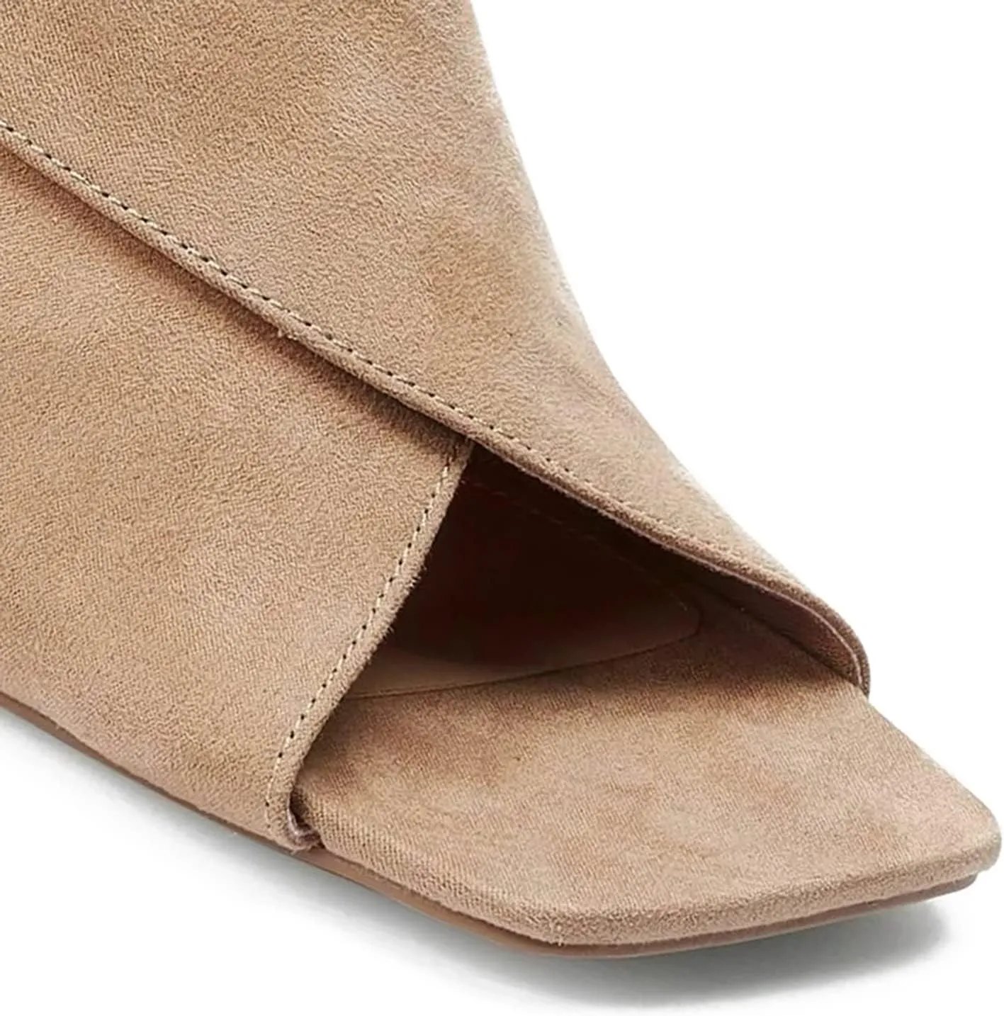 LEHOOR Women Chunky Heel Open Toe Booties Suede Side Cut-Out Ankle Boots Square Peep Toe 2 Inch Block Mid Heels Dress Heeled Sandal Booties Back Zipper Summer Casual Size 4-11 M US