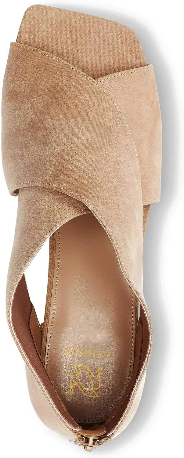 LEHOOR Women Chunky Heel Open Toe Booties Suede Side Cut-Out Ankle Boots Square Peep Toe 2 Inch Block Mid Heels Dress Heeled Sandal Booties Back Zipper Summer Casual Size 4-11 M US