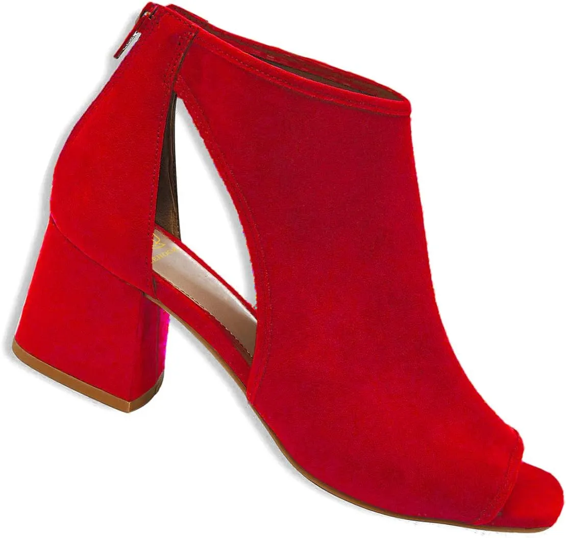 LEHOOR Women Chunky High Heel Booties Suede Open Toe Side Cut-Out Ankle Boots Back Zipper Matte 2” Block Stacked Heel Summer Casual Dress Heeled Ankle Sandal Booties Size 4-13 M US