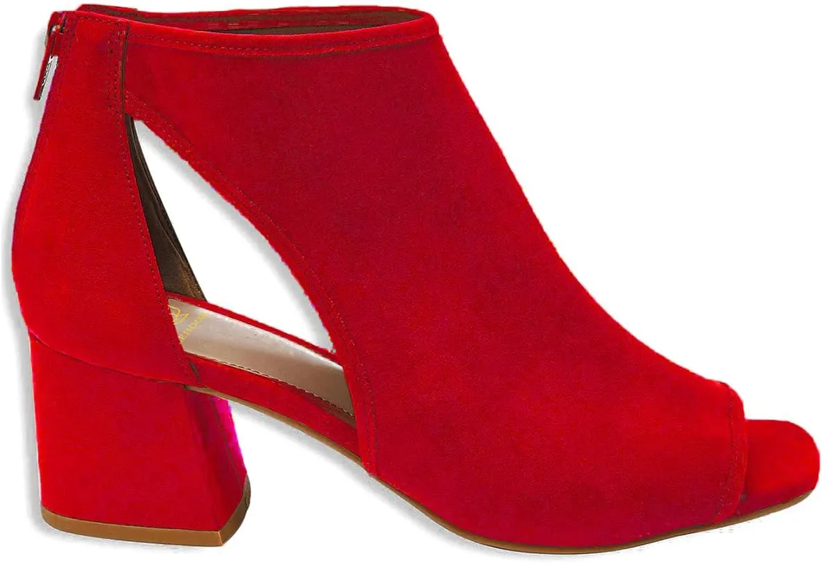 LEHOOR Women Chunky High Heel Booties Suede Open Toe Side Cut-Out Ankle Boots Back Zipper Matte 2” Block Stacked Heel Summer Casual Dress Heeled Ankle Sandal Booties Size 4-13 M US