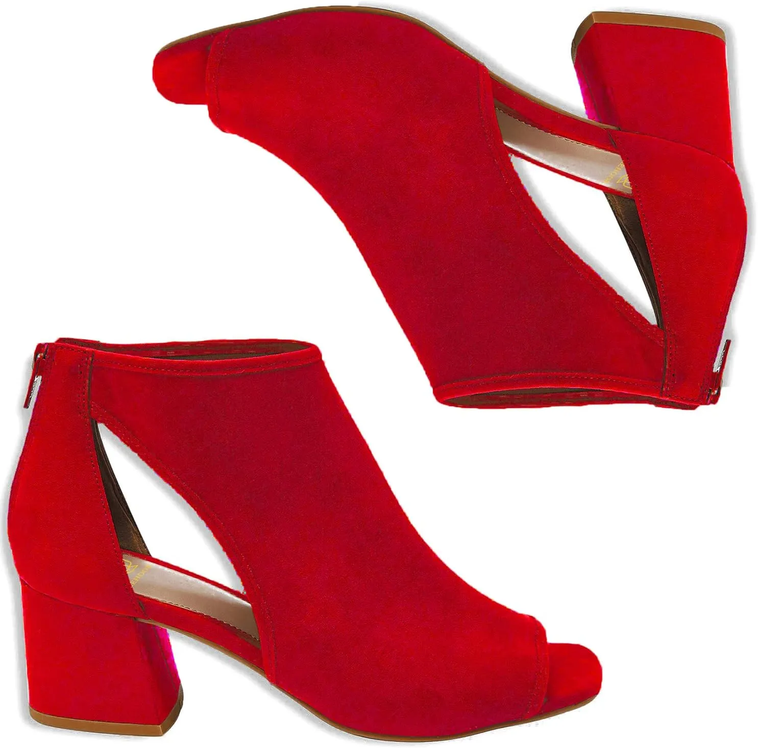 LEHOOR Women Chunky High Heel Booties Suede Open Toe Side Cut-Out Ankle Boots Back Zipper Matte 2” Block Stacked Heel Summer Casual Dress Heeled Ankle Sandal Booties Size 4-13 M US