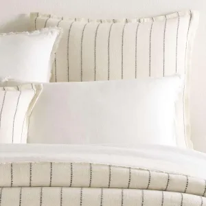 Leigh Linen Iron Duvet Sham, Standard Size, Neutral/Grey Stripe Pattern