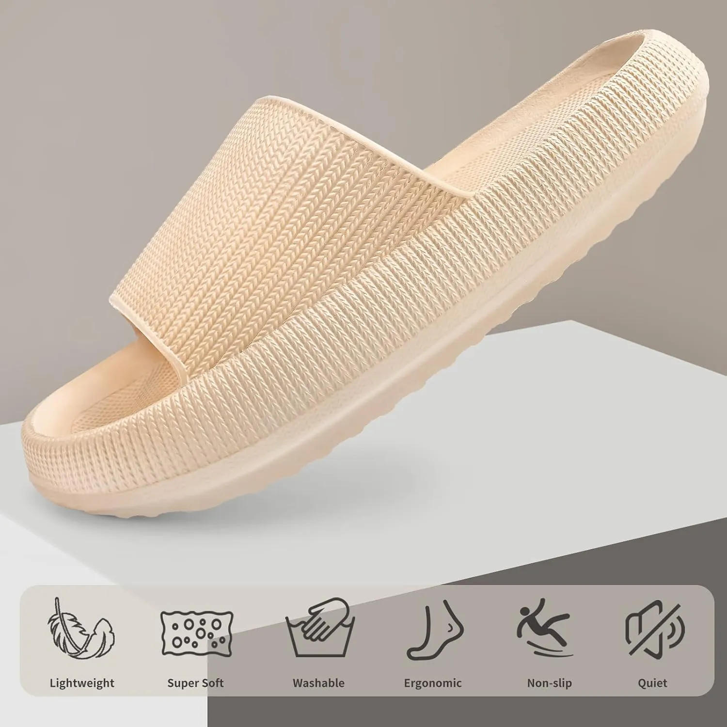 LELEBEAR Cloudies Slides for Women, Super Comfy Soft Foam Slides, Non Slip Shower Bathroom Slides