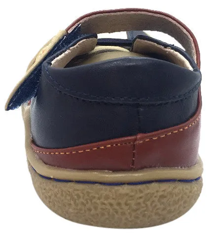 Livie & Luca Boy's Fox Navy Leather Loafer Sneaker Shoe with Faux Laces and Single Strap
