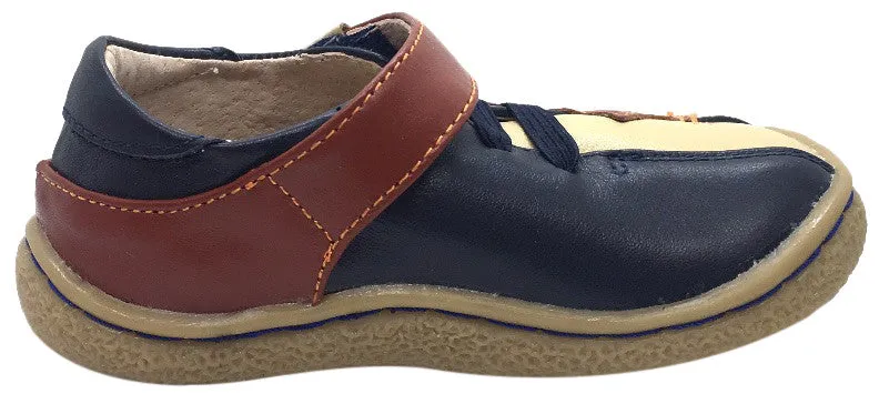 Livie & Luca Boy's Fox Navy Leather Loafer Sneaker Shoe with Faux Laces and Single Strap