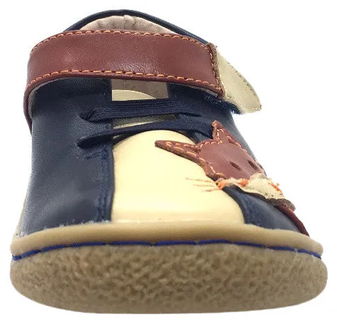 Livie & Luca Boy's Fox Navy Leather Loafer Sneaker Shoe with Faux Laces and Single Strap