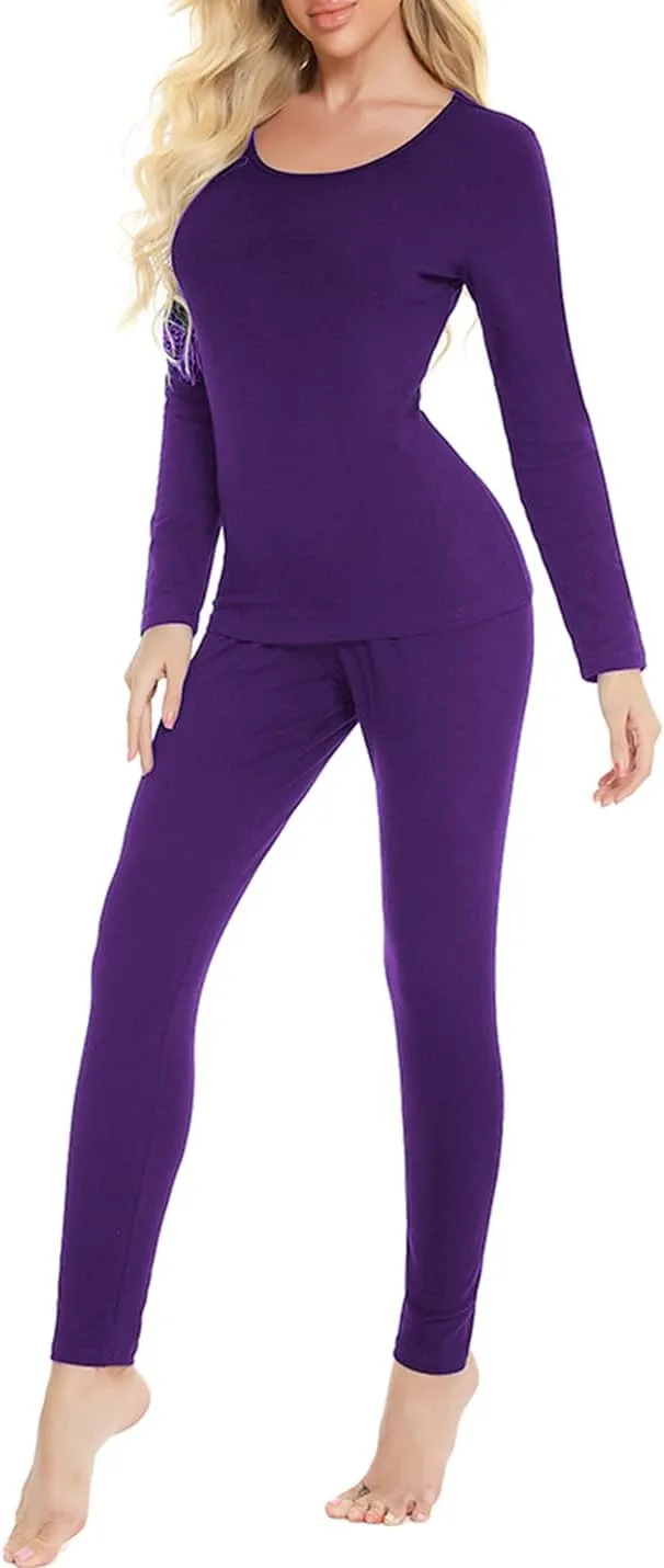Locachy Cotton Thermal Underwear for Women Ultra Soft Long Johns Top & Bottom Set