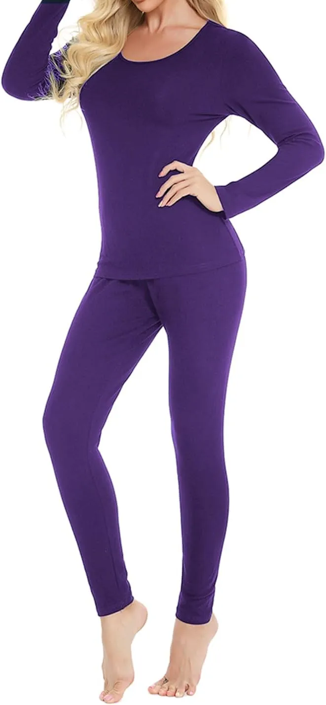 Locachy Cotton Thermal Underwear for Women Ultra Soft Long Johns Top & Bottom Set
