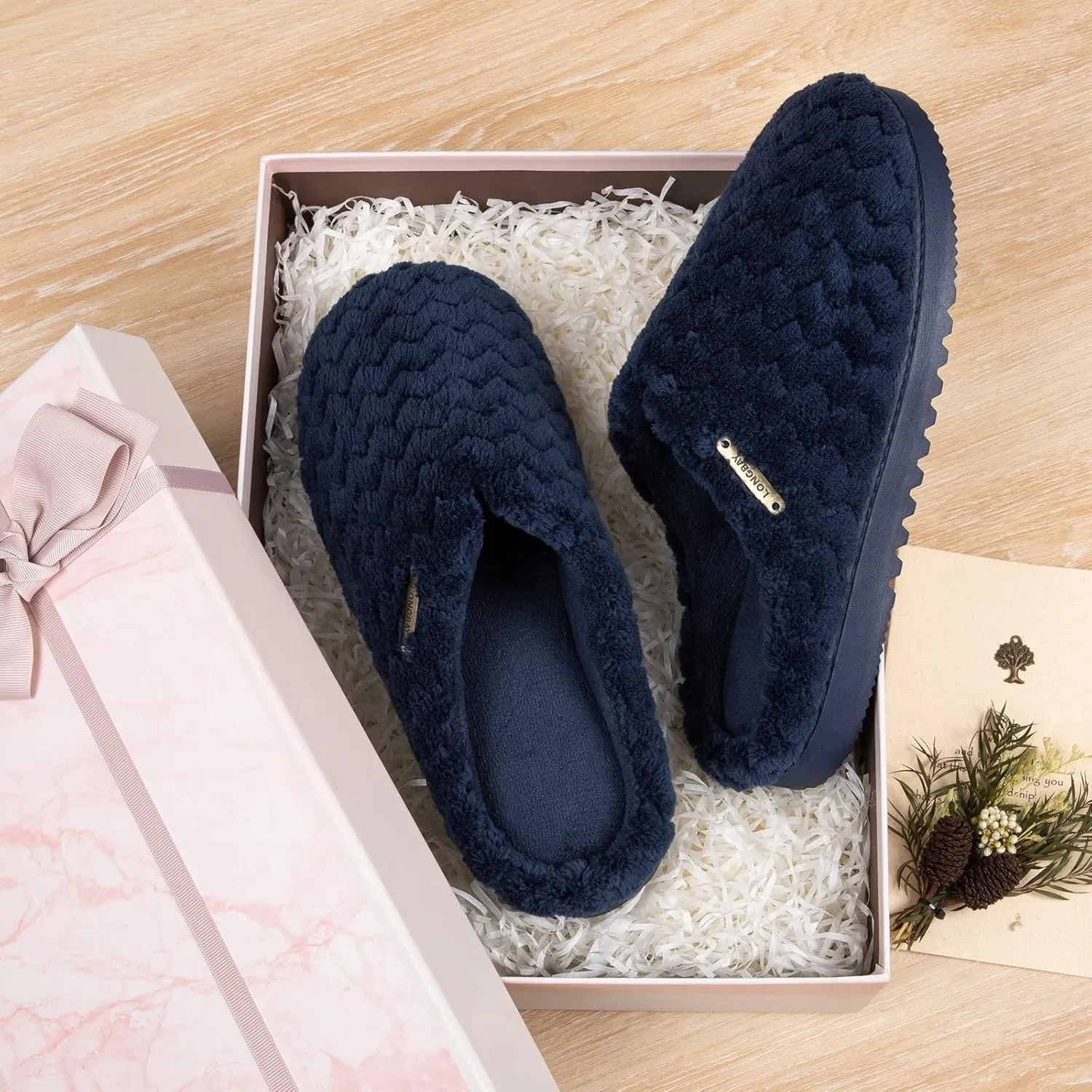 LongBay Women's Slip-On House Slippers Comfy Memory Foam Bedroom Shoes