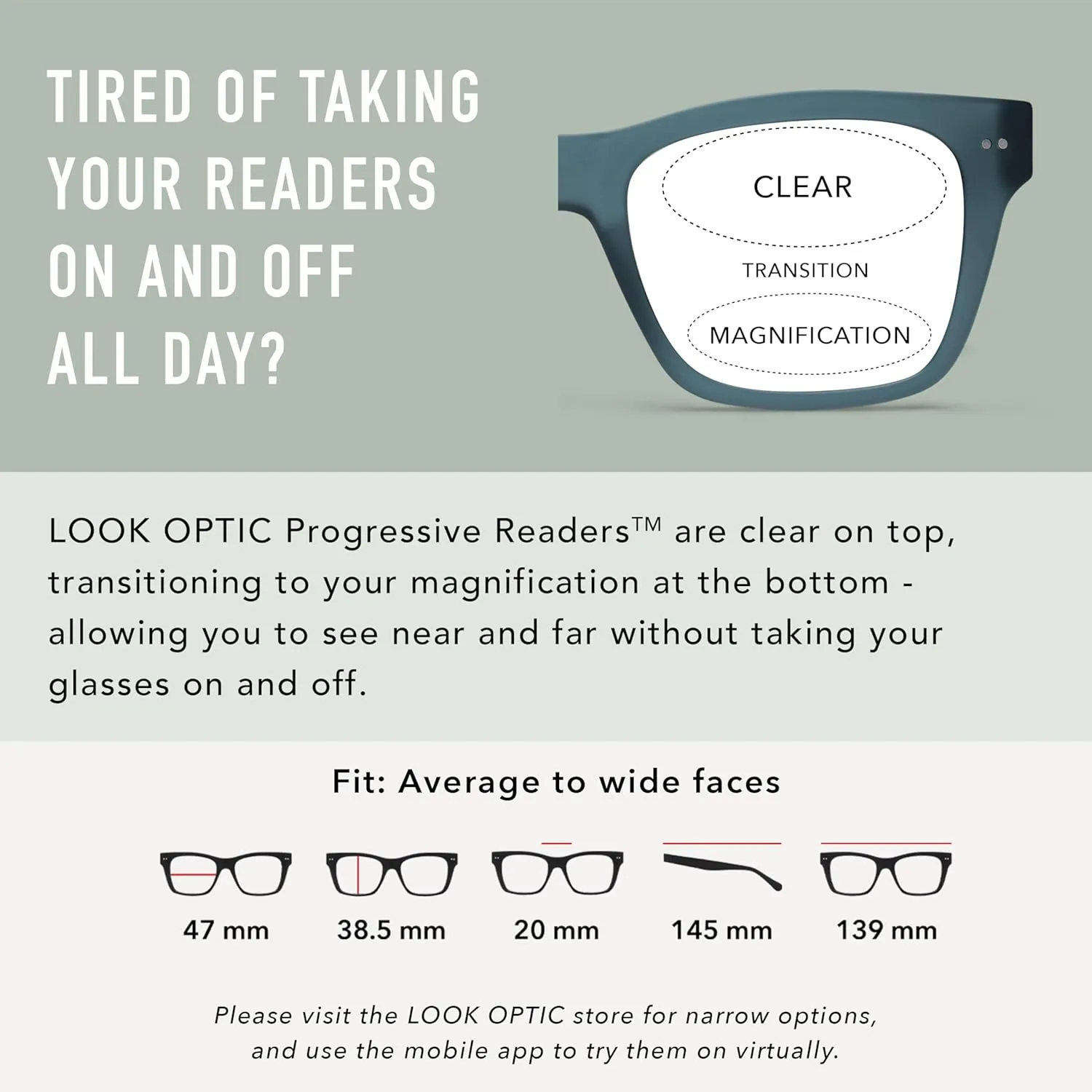 LOOK OPTIC Cosmo Progressive Reader-Stylish Unisex Reading Glasses, Prescription-Quality