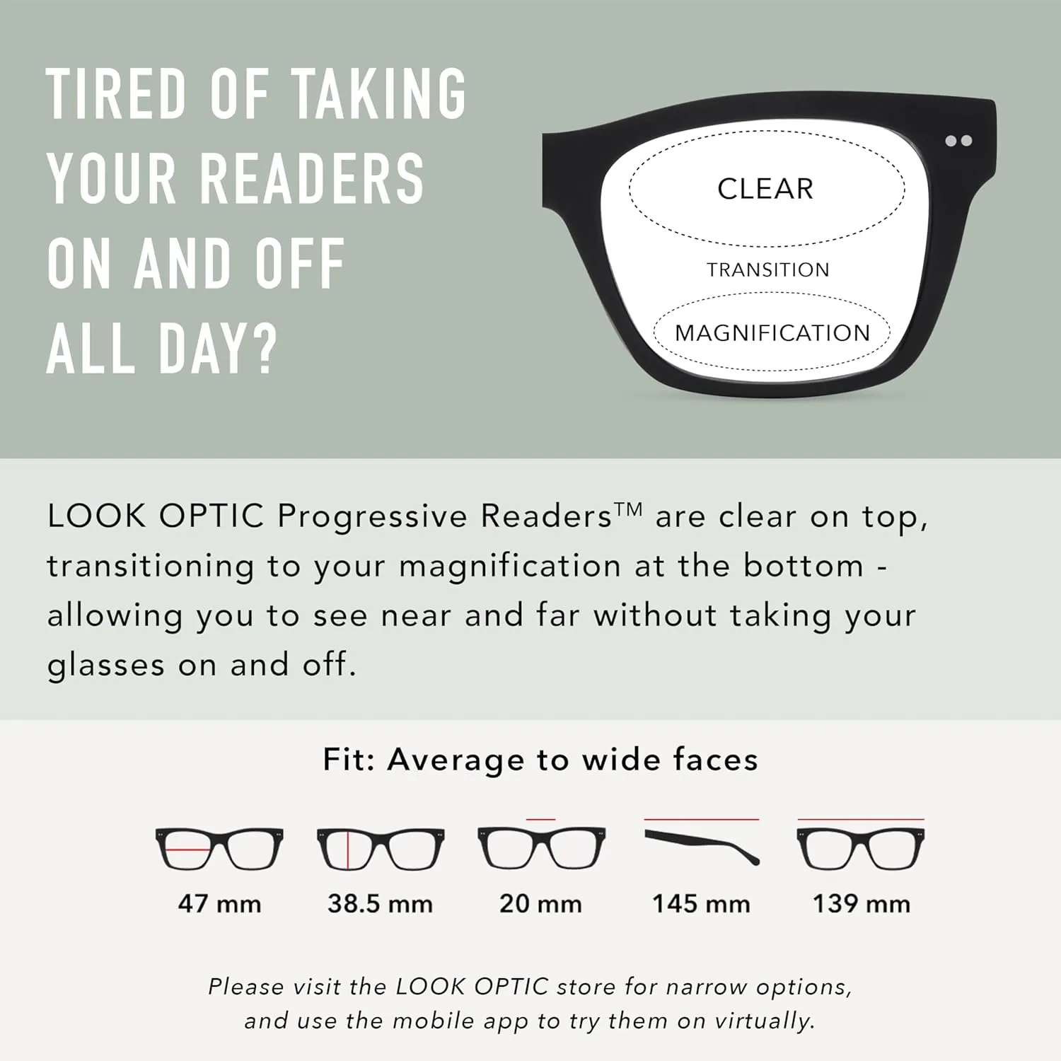 LOOK OPTIC Cosmo Progressive Reader-Stylish Unisex Reading Glasses, Prescription-Quality