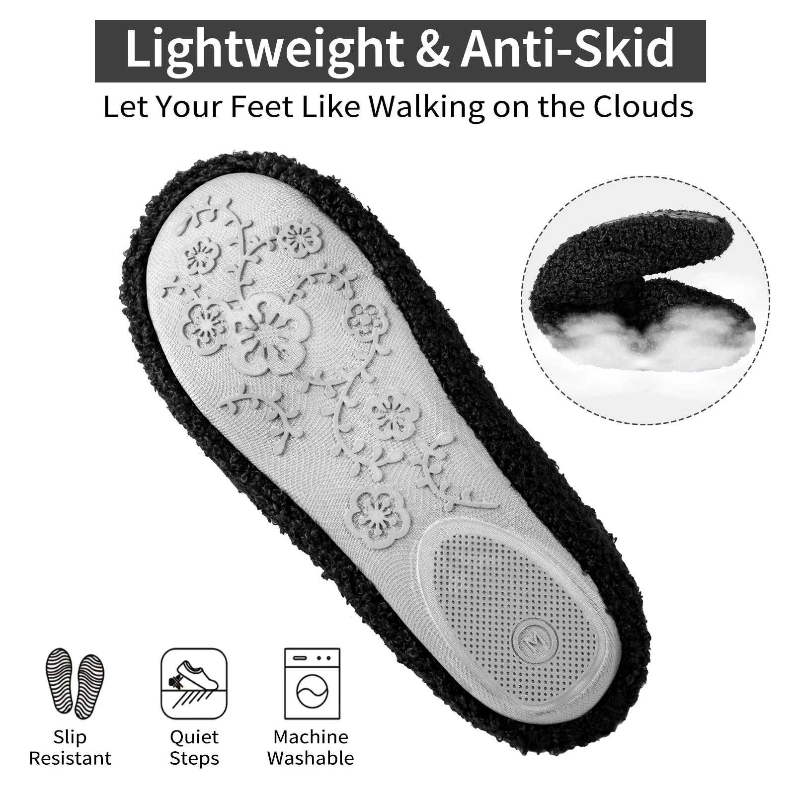 Loritta Women Cozy Rubber Sole Loafer Slippers Indoor Outdoor Soft Warm Comfort Woolly Cotton for Women and Men
