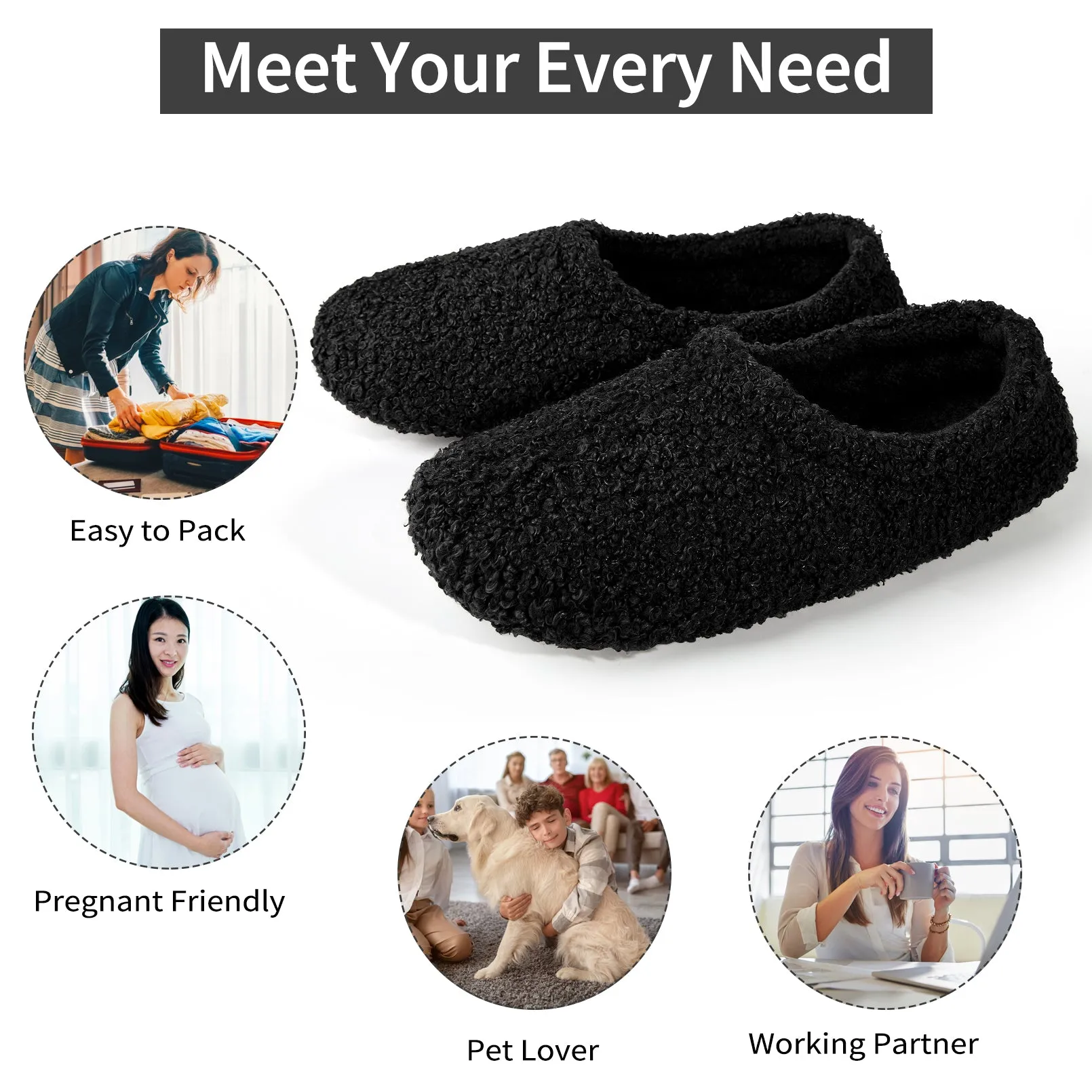 Loritta Women Cozy Rubber Sole Loafer Slippers Indoor Outdoor Soft Warm Comfort Woolly Cotton for Women and Men