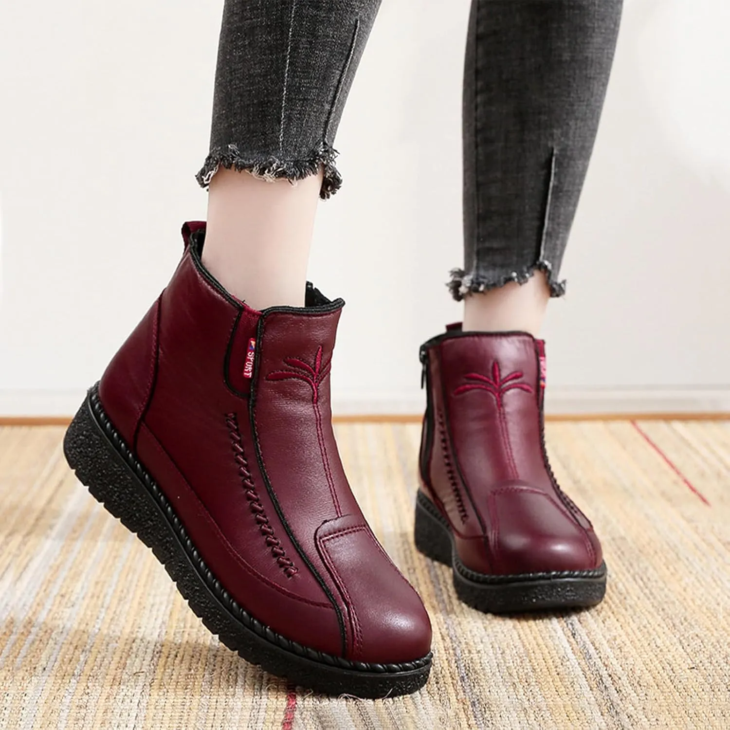 Lossarye Winter Snow Boots for Women Slip On Thickened Warm Fur Lined Zipper Booties Soft Bottom Waterproof Non-Slip Cotton Snow Shoes