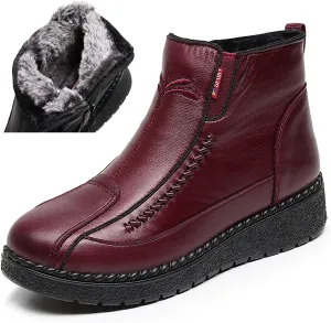 Lossarye Winter Snow Boots for Women Slip On Thickened Warm Fur Lined Zipper Booties Soft Bottom Waterproof Non-Slip Cotton Snow Shoes