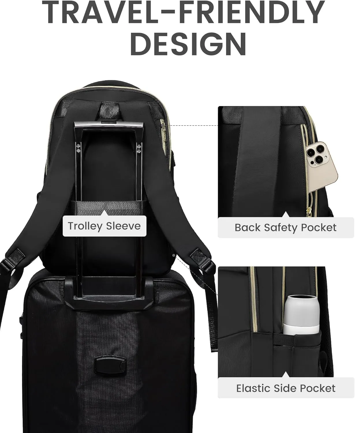 LOVEVOOK Laptop Backpack for Women, 17 Inch Black Business Travel Backpacks with USB Port, Water Resistant Work Teacher Computer Bag, Stylish Daypack