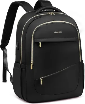 LOVEVOOK Laptop Backpack for Women, 17 Inch Black Business Travel Backpacks with USB Port, Water Resistant Work Teacher Computer Bag, Stylish Daypack