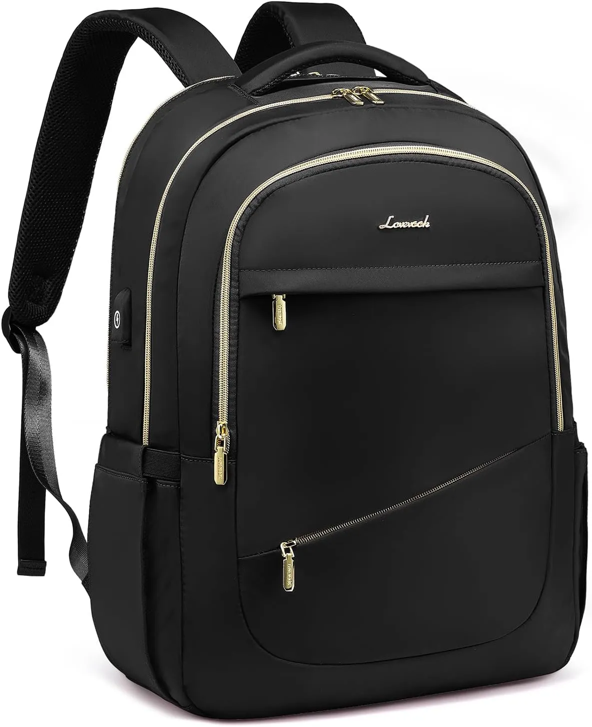 LOVEVOOK Laptop Backpack for Women, 17 Inch Black Business Travel Backpacks with USB Port, Water Resistant Work Teacher Computer Bag, Stylish Daypack