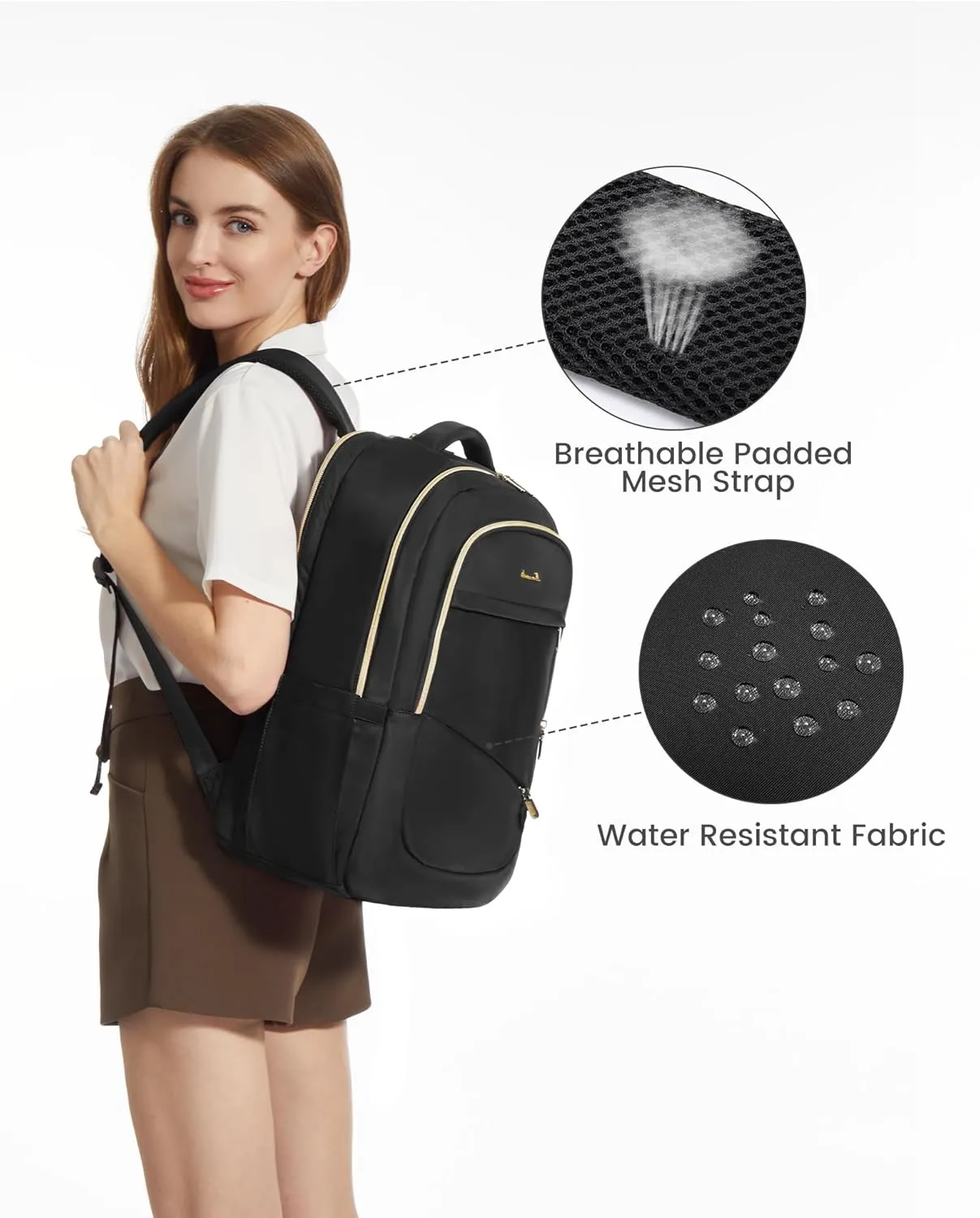 LOVEVOOK Laptop Backpack for Women, 17 Inch Black Business Travel Backpacks with USB Port, Water Resistant Work Teacher Computer Bag, Stylish Daypack