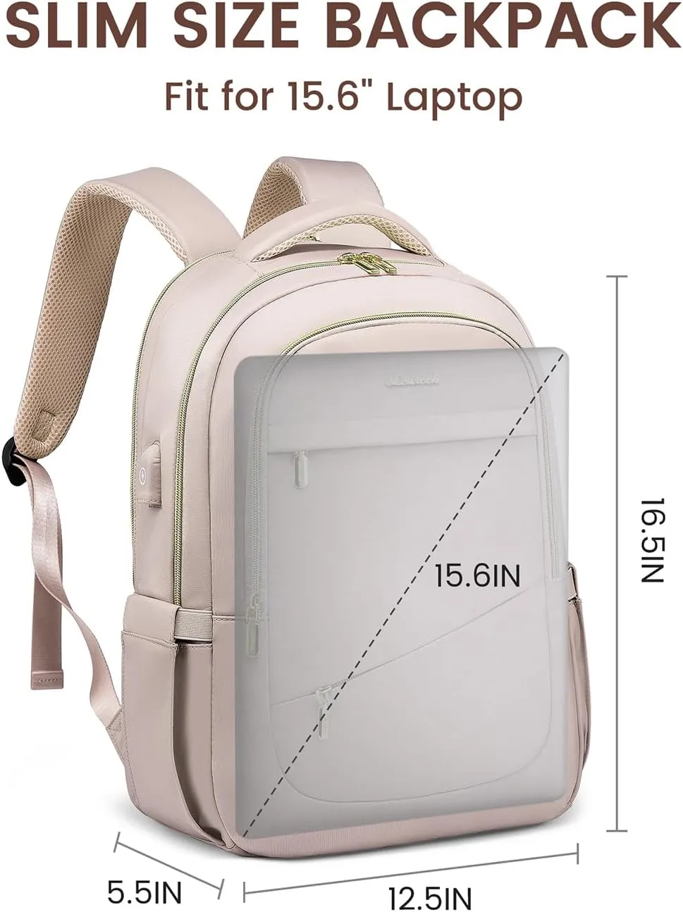 LOVEVOOK Laptop Backpack for Women, Slim Business Laptops Bag with Separate Computer Compartment Stylish Daypack for College Work Travel, Fits 15.6" Laptop